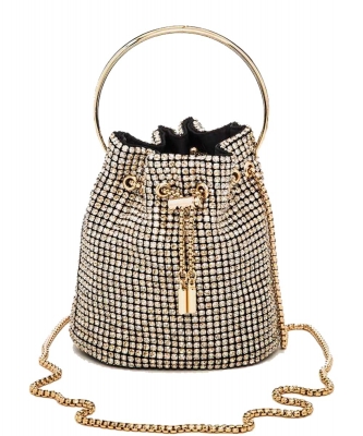 Rhinestone Iconic Bucket Swing Clutch Bag 8011 AB GOLD
